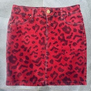 Leopard Print Red and Black Denim Skirt size M
